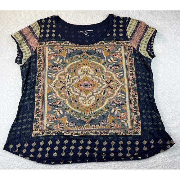 Lucky Brand Tops - Lucky Brand Tee Womens Plus 1X Persian Carpet Top Scoop S/S Bohemian Lagenlook